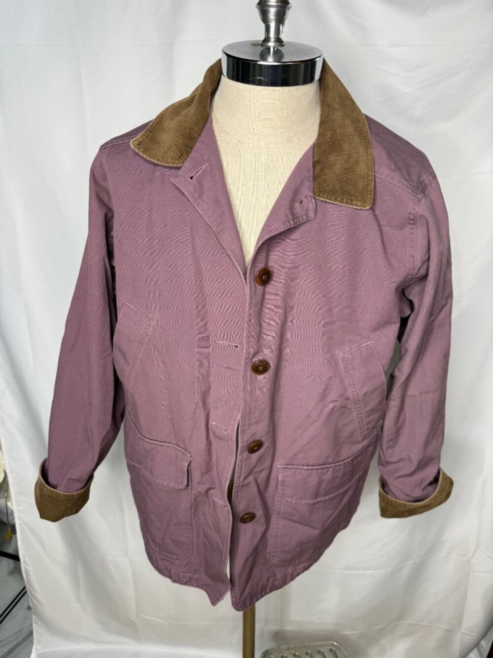 L.L.Bean Barn Jacket Womens L Petite Purple Corduroy Collar Button Front Canvas
